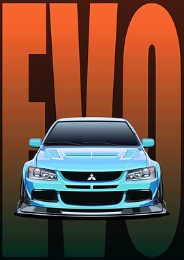 Blue Mitsubishi EVO Car Illustration