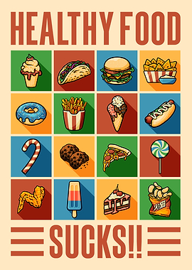 Healthy Food Sucks Cartoon Collage