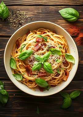 Spaghetti Carbonara with Basil