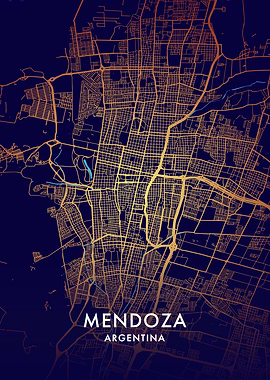 Mendoza, Argentina City Map Art