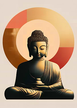 Buddha Statue with Geometric Halo