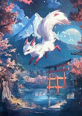 Kitsune in Japanese Landscape