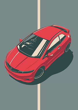 Red Civic Type R on Gray Background