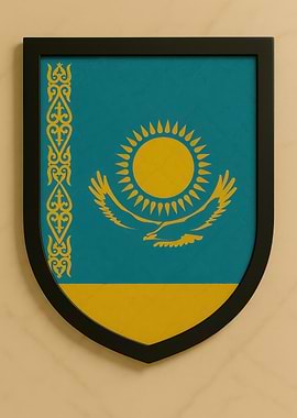 Kazakhstan Flag Shield Framed Art - Marble look