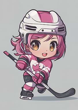 Chibi Hockey Player with Pink Hair