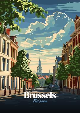 Brussels, Belgium Cityscape Illustration