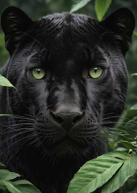 Black Panther Portrait with Green Eyes