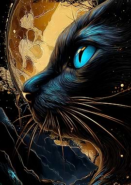 Black Cat and Moon Digital Art