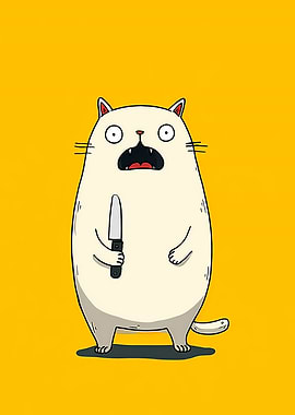 Funny Cat Holding Knife Cartoon