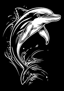 Dolphin Illustration on Black Background