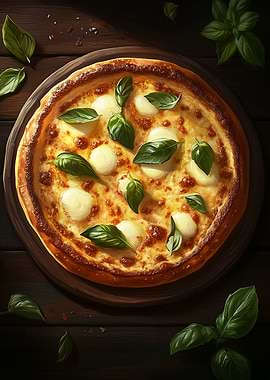 Margherita Pizza with Basil Leaves