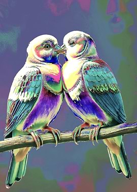 Romantic Love Birds on a Branch