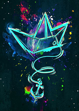 Paper Boat and Anchor Colorful Art