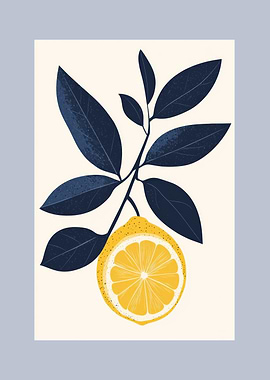 Lemon branch illustration | Modern Fruit Wall Art