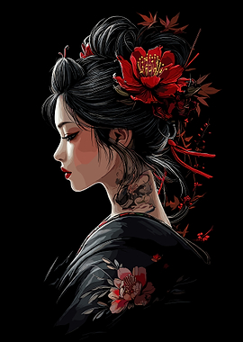 Geisha with Red Flowers