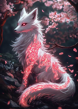 Mystical White Fox with Red Markings