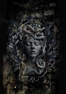 Medusa Stone Sculpture with Snakes