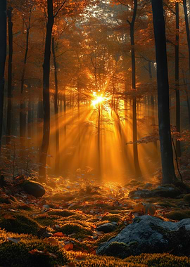 Sunlit Autumn Forest