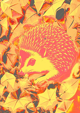 Amazing Hedgehog in Autumn Leaves