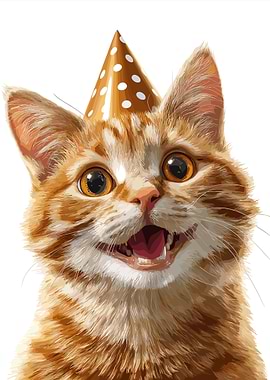 Happy Birthday Cat with Party Hat