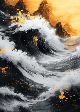 Golden Mountains and Ocean Waves