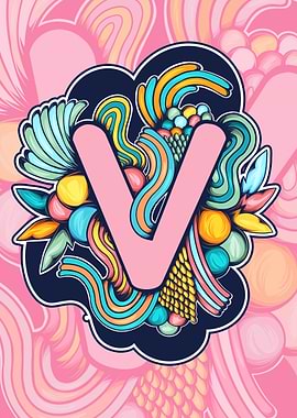 Letter V with Colorful Abstract Design