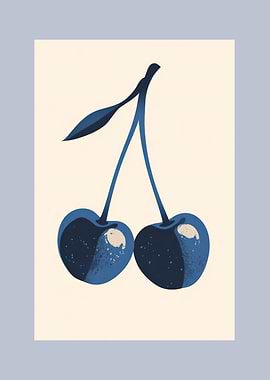 Blue Cherries Illustration | Minimalist Fruit Decor