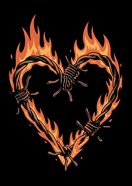 Flaming Barbed Wire Heart