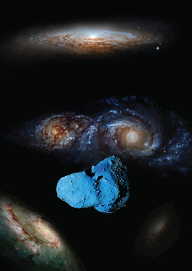 Galaxies and Asteroid in Space