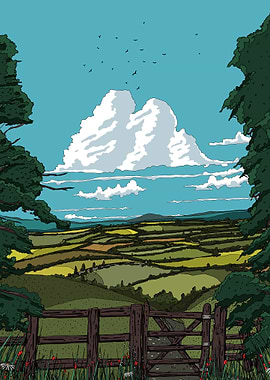 Pastoral Landscape with Gate and Clouds