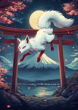 Kitsune leaping through Torii gate