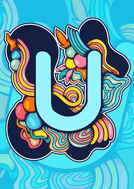 Letter U with Colorful Abstract Design