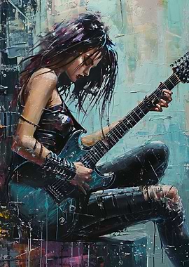 Guitarist Woman Painting