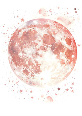 Watercolor Pink Moon and Stars