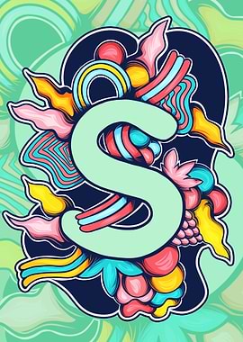 Letter S with colorful abstract elements