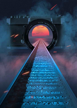 Camera Lens Sunset Railroad