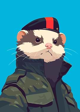 Ferret Soldier Funny Cute Minimalist Art Illustration