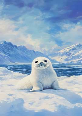 Cute Seal Pup in Arctic Landscape