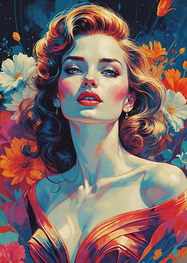 Elegant Pin-Up Portrait with Floral Background