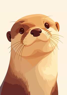 Cute Otter Portrait Minimalist Art Illustration