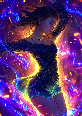 Woman in Dress with Neon Lights