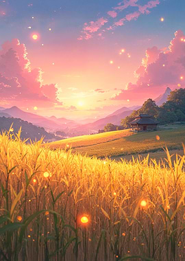 Golden Field Sunset Landscape