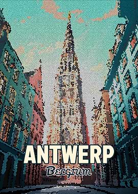 Antwerp Belgium Mosaic City Poster