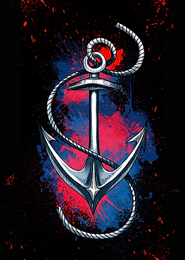 Anchor with rope and color splashes