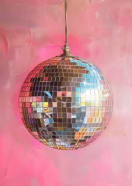 Disco Ball on Pink Background