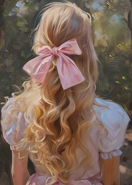 Blonde Hair with Pink Bow Painting