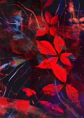 Abstract Red Leaves on Dark Background