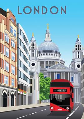London cityscape with red double-decker bus