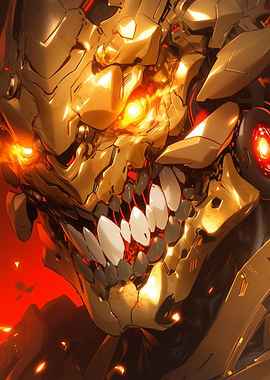 Golden Mechanical Demon Face