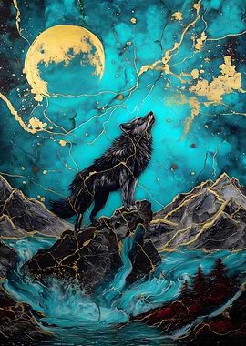 Wolf Howling at Moon Digital Art